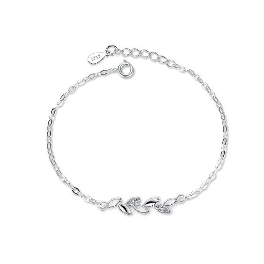 Rhodium Plated Leaf Silver Bracelet