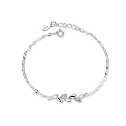 Rhodium Plated Leaf Silver Bracelet