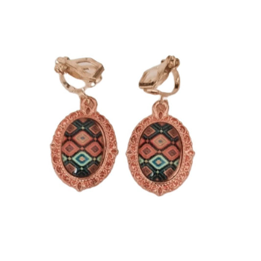 Rose Gold Pattern Clip On Earrings