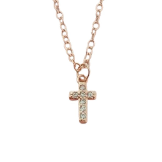 Rose Gold Stone Set Cross Necklace