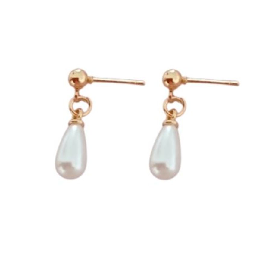 Rose Gold Tone Kids Drop Pearl Earrings
