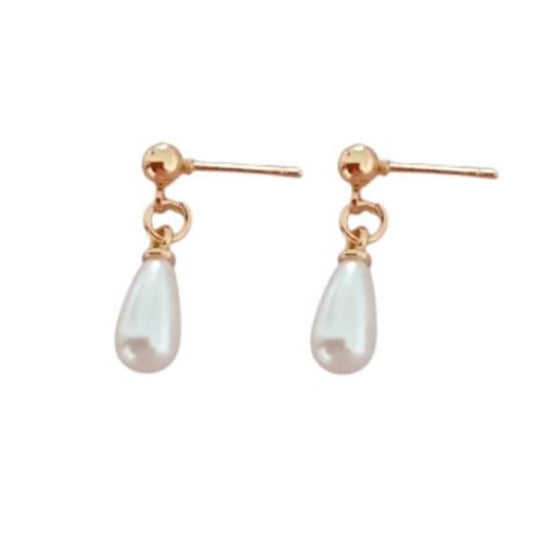 Rose Gold Tone Kids Drop Pearl Earrings