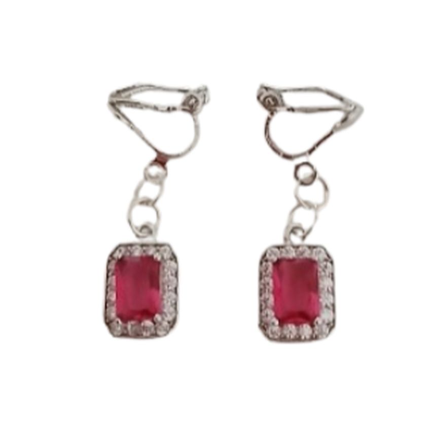 Rose Pink Diamante Clip On Earrings