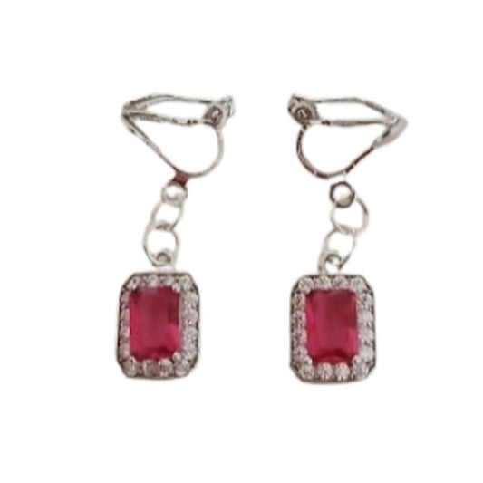 Rose Pink Diamante Clip On Earrings