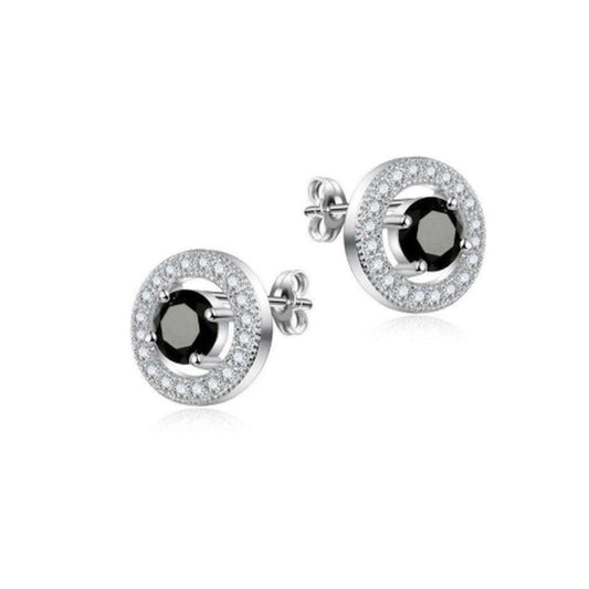 Round Black Centre Cubic Zirconia Stud Earrings
