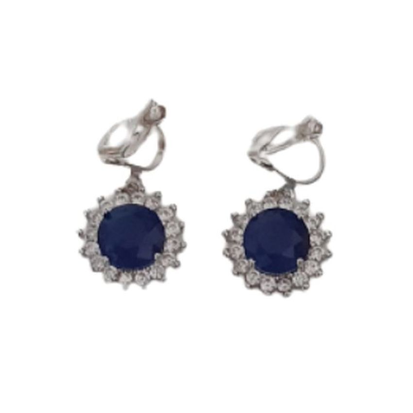 Round Blue Crystal Clip On Earrings