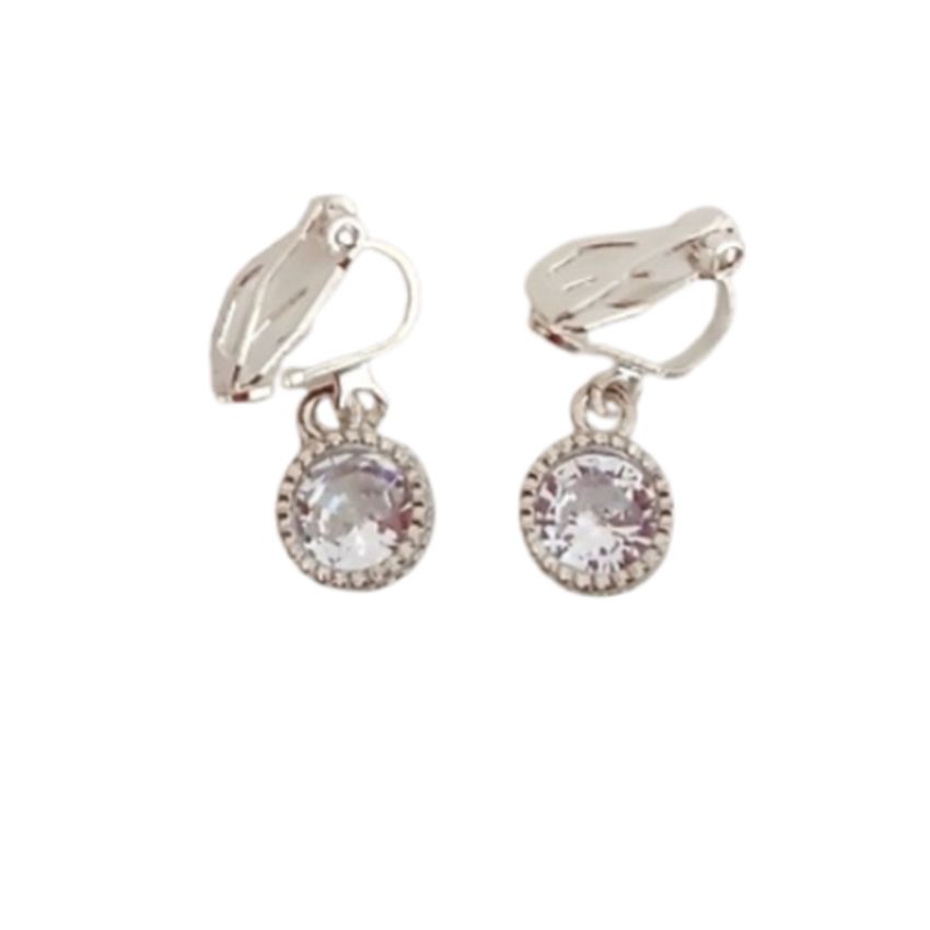 Round Diamante And Silver Clip On Earrings