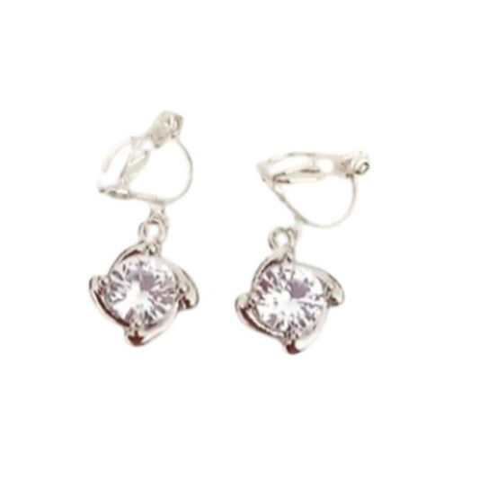 Round Diamante And Silver Clip On Earrings