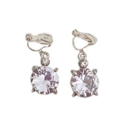 Round Diamante Drop Silver Clip On Earrings