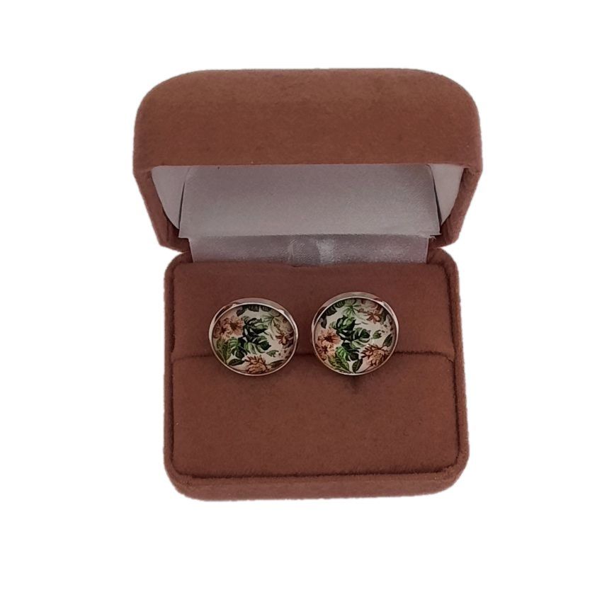 Round Floral Pattern Clip On Earrings(2)