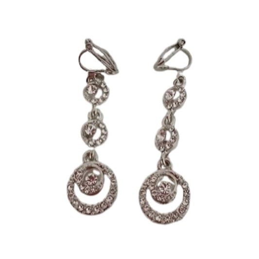 Round Diamante And Silver Clip On Earrings