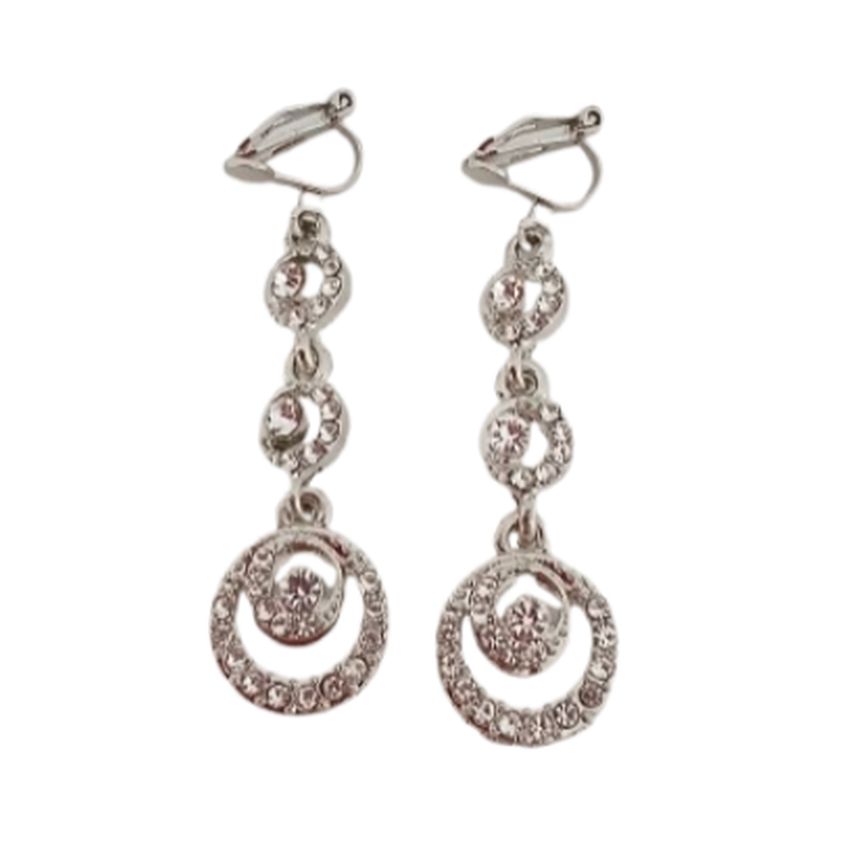 Round Diamante And Silver Clip On Earrings