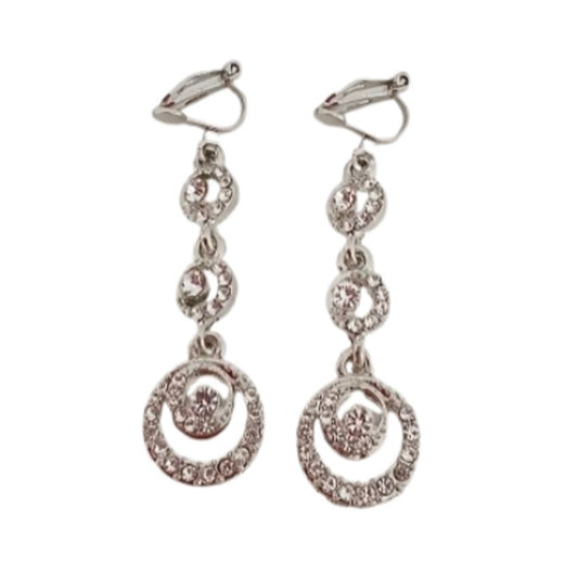 Round Diamante And Silver Clip On Earrings