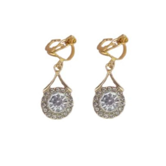 Round Drop Bling Gold Clip On Earrings