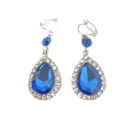 Royal Blue And Crystal Clip On Earrings