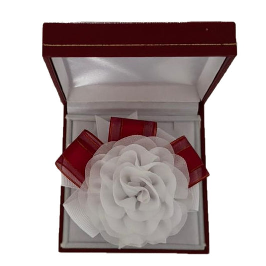 Ruby Red Ribbon Flower Wrist Corsage