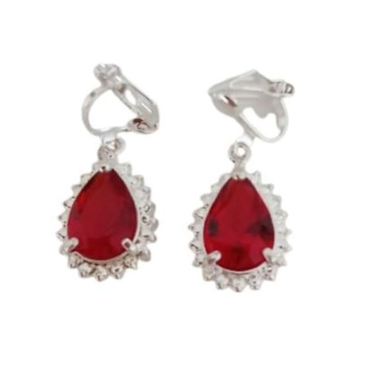 Ruby Red Clip On Earring With Crystal Edges