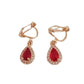 Ruby Red Crystal Drop Clip On Earrings