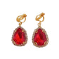 Ruby Red Drop Diamante Clip On Earrings