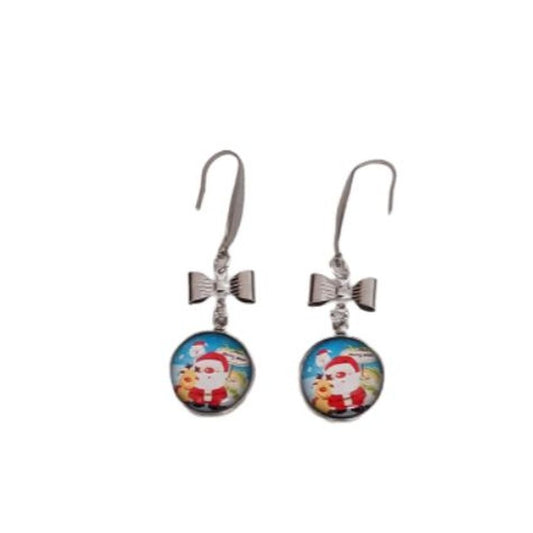 Santa And Bow Drop Earrings