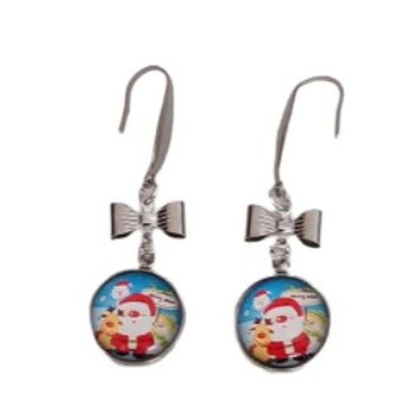 Santa And Bow Drop Earrings