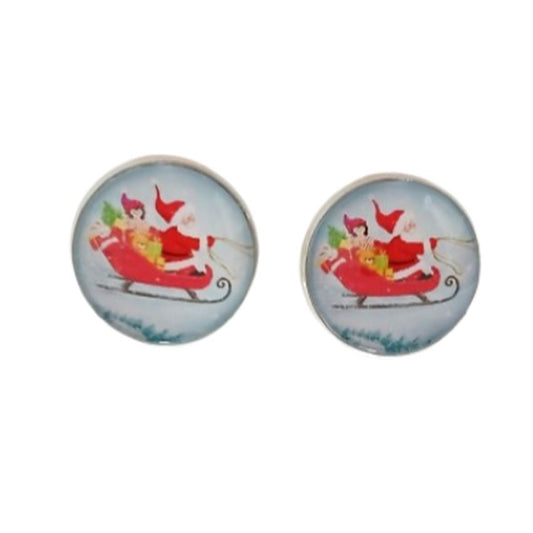 Santa Sleigh Clip On Earrings