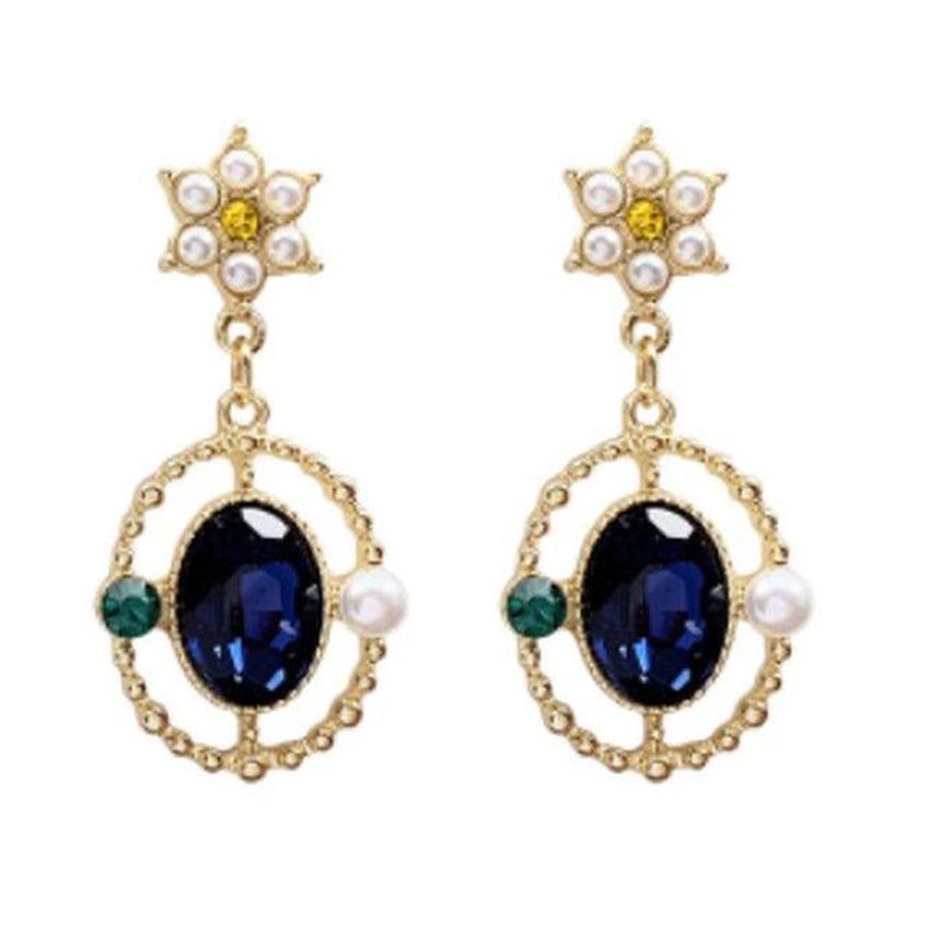Sapphire Blue Pearl Flower Clip On Earrings