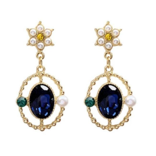 Sapphire Blue Pearl Flower Clip On Earrings