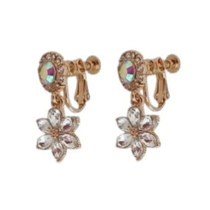 Screw Back Gold Diamante Flower Clip On Earrings