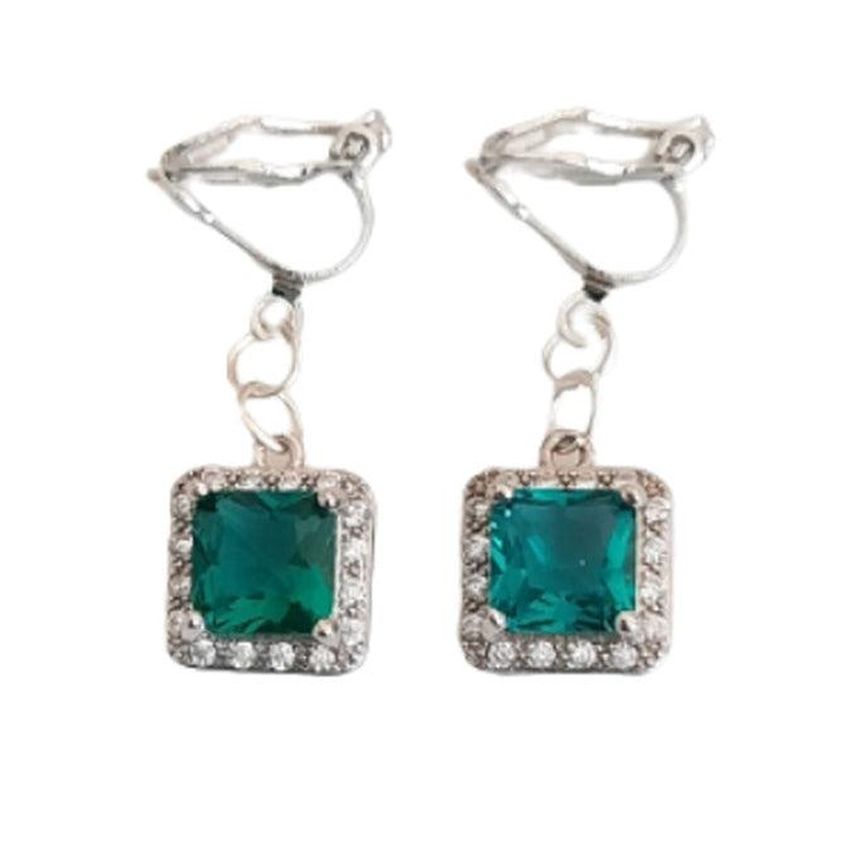 Sea Green Diamante Clip On Earrings