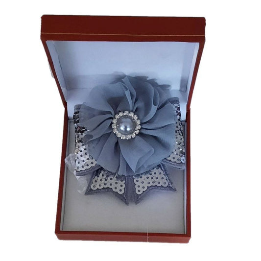 Sequin Ribbon Grey Flower Wrist Corsage