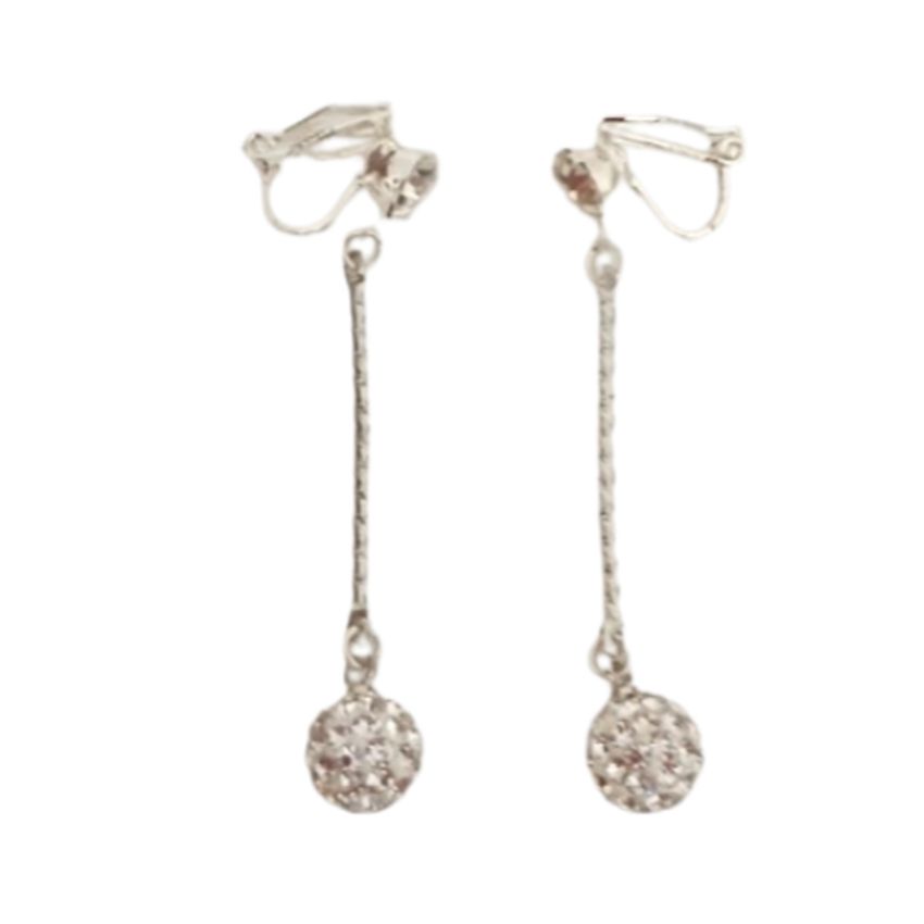 Shamballa Drop Silver Clip On Earrings