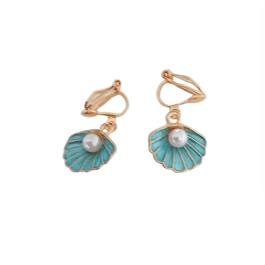 Shell With Pearl Clip On Earrings