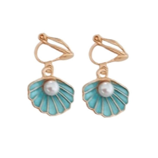 Shell With Pearl Clip On Earrings