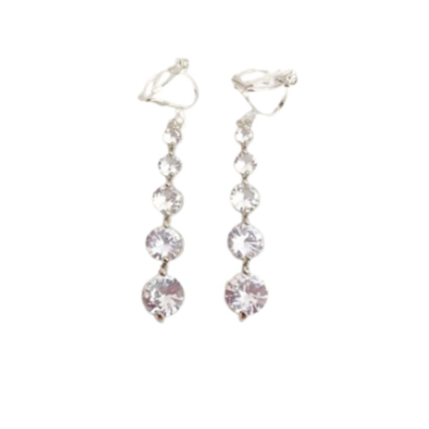 Silver Multi Stone Drop Clip On Earrings
