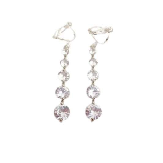 Silver Multi Stone Drop Clip On Earrings