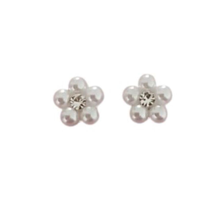 Silver Pearl Bead Communion Clip On Earrings