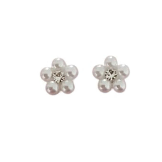 Silver Pearl Bead Communion Clip On Earrings