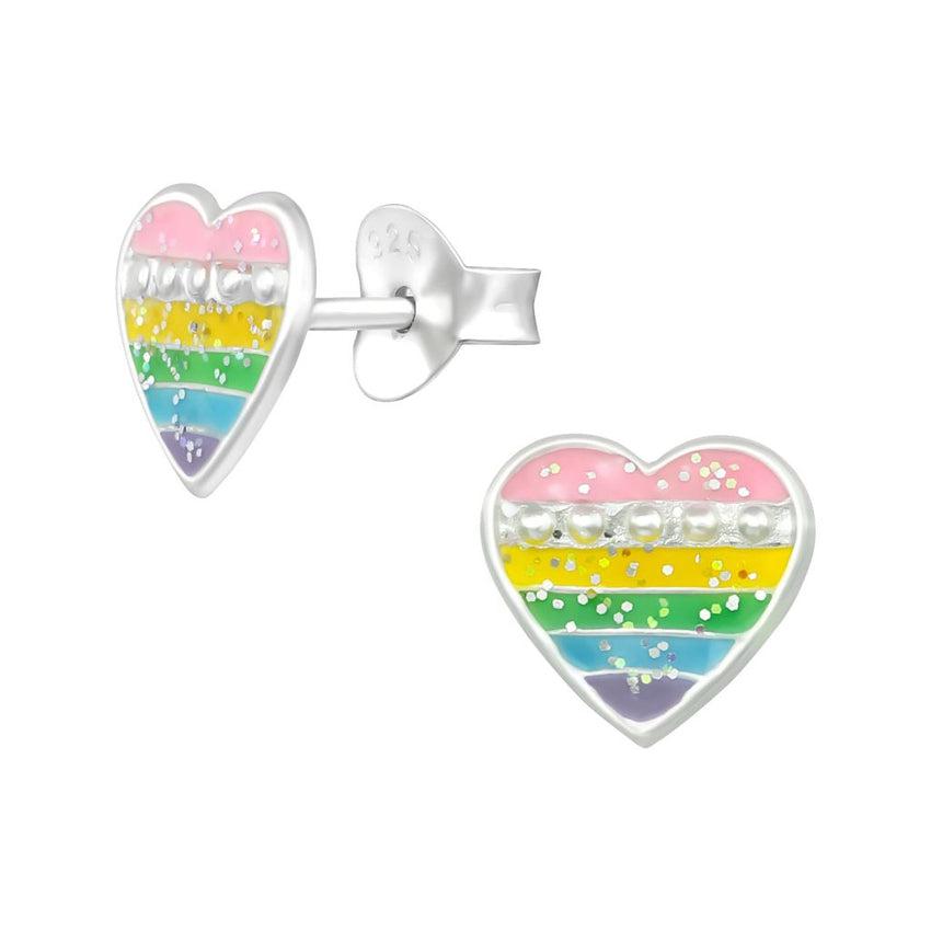 Silver Rainbow Heart Childrens Stud Earrings