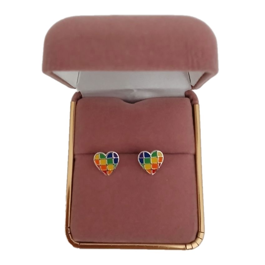 Silver Rainbow Heart Childrens Stud Earrings(2)