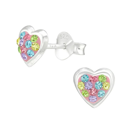 Silver Rainbow Heart Childrens Stud Earrings