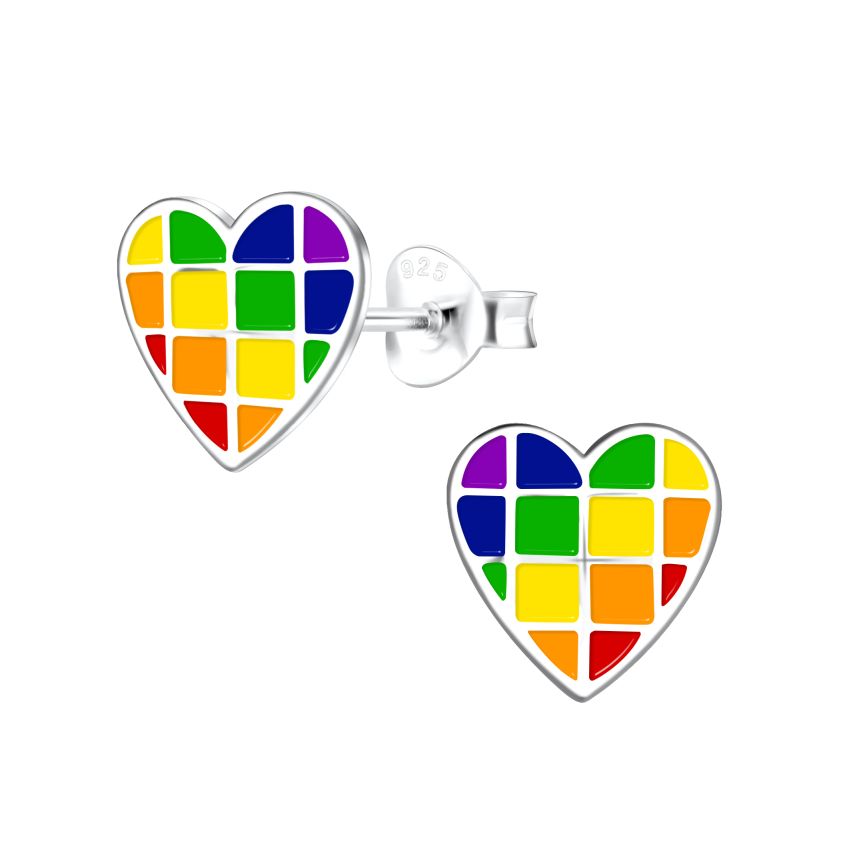 Silver Rainbow Heart Childrens Stud Earrings