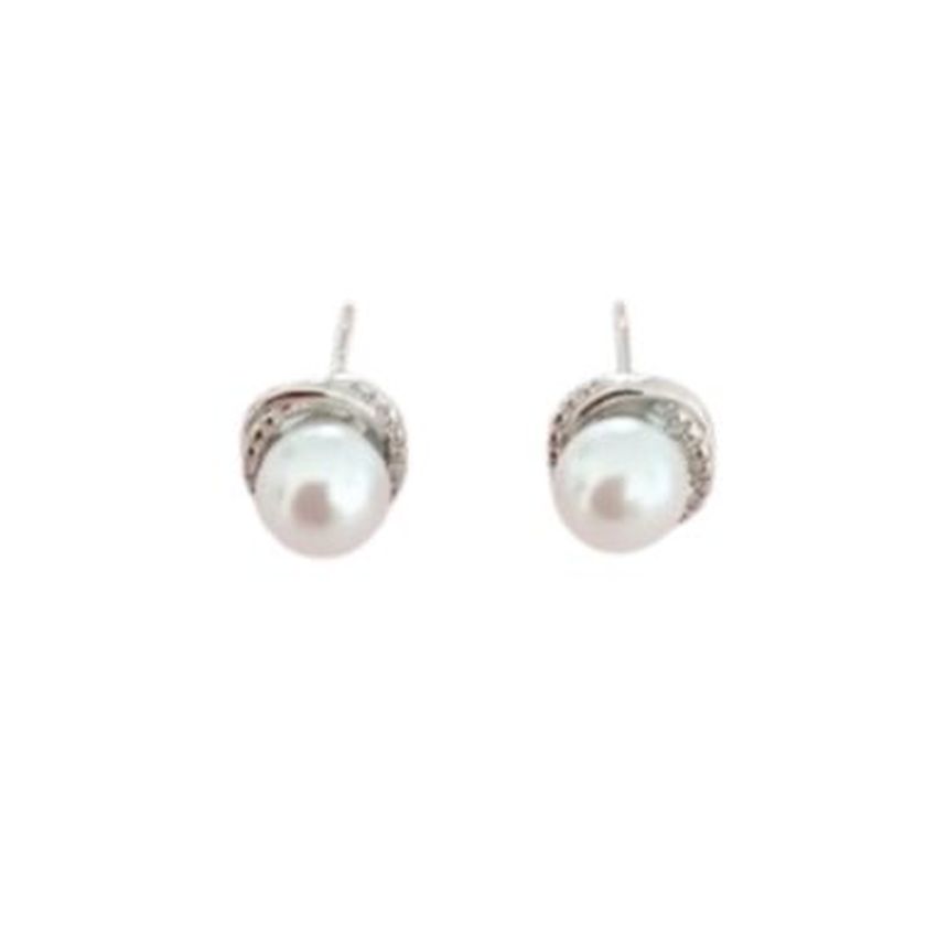 Silver Raised Pearl Stud Earrings