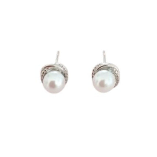Silver Raised Pearl Stud Earrings