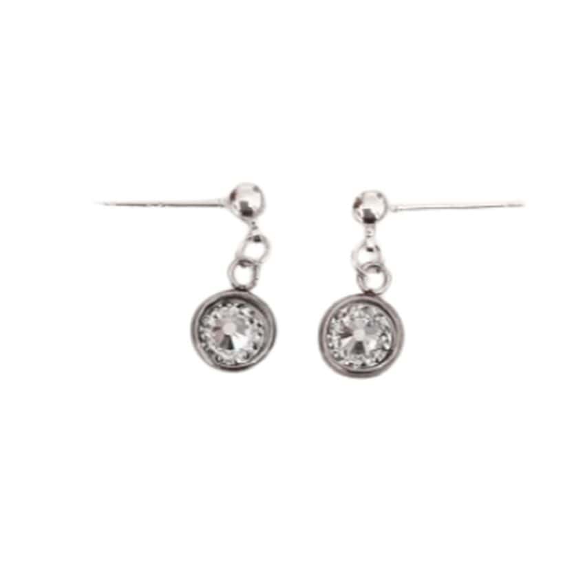 Silver Stem Glitter Drop Earrings-
