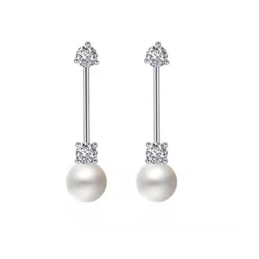 Silver Stem Pearl Earrings With Cubic Zirconia Stones