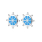 Silver Blue Boat Wheel Stud Earrings