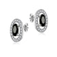 Silver Oval Black Centre Diamante Earrings