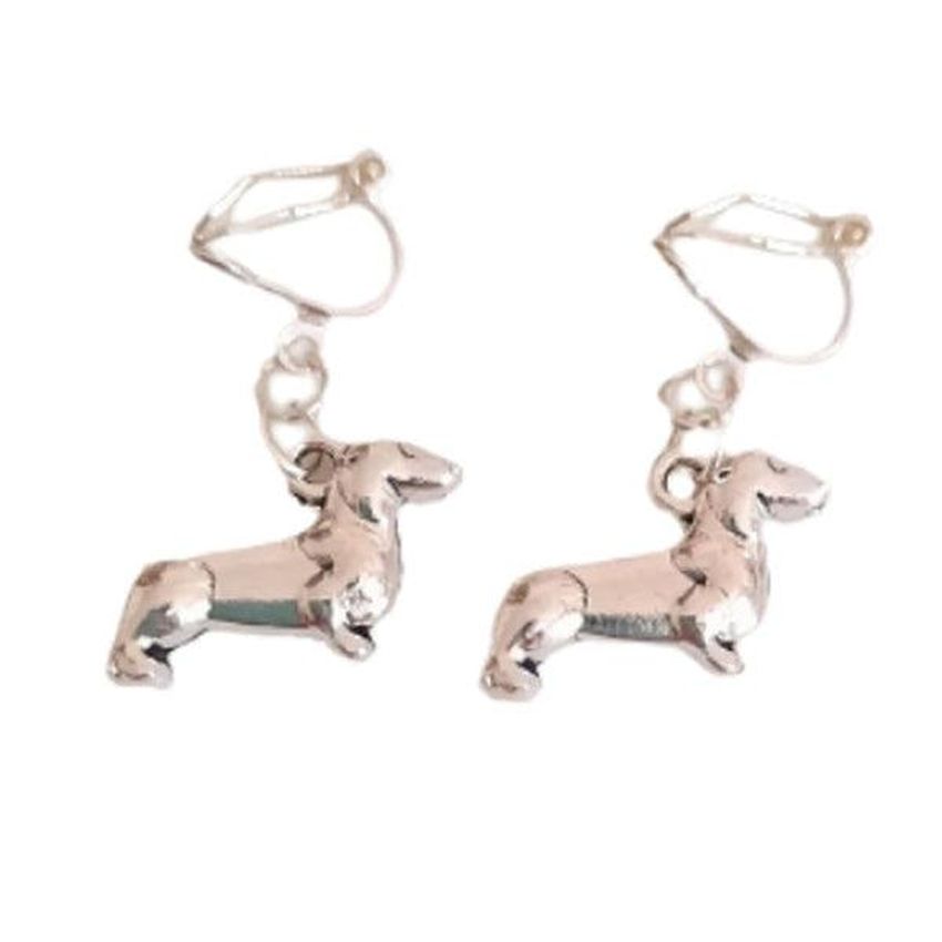 Silver Plated Dog Clip On Earrings