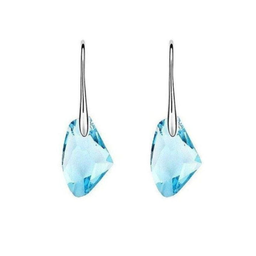 Silver Stemmed Turquoise Glass Dangly Earrings